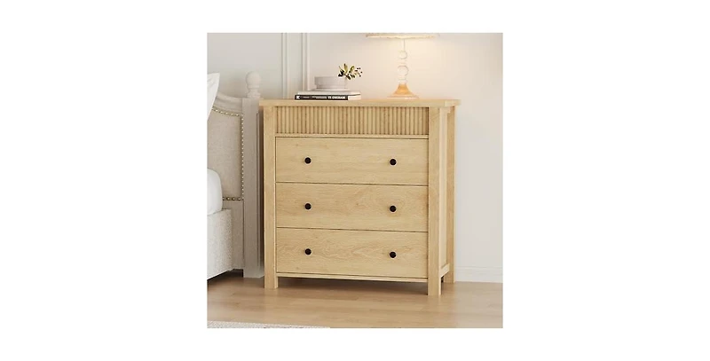 gaomon 3 Drawer Dresser, Modern Fluted Nightstand, Wooden Chest of Drawers, Storage End Table Organizer