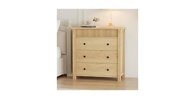 gaomon 3 Drawer Dresser, Modern Fluted Nightstand, Wooden Chest of Drawers, Storage End Table Organizer