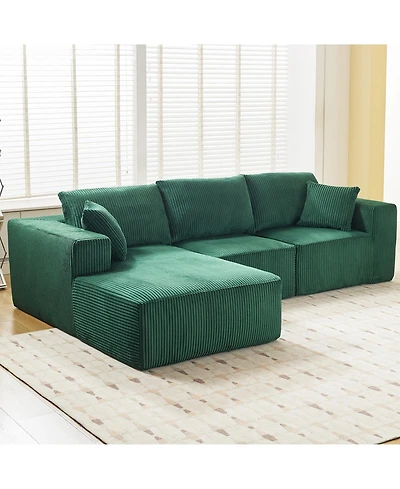 gaomon 108" L-Shaped Modular Sectional Sofa, 3-Piece Corduroy Cloud Couch with Left Facing Chaise and Armrests