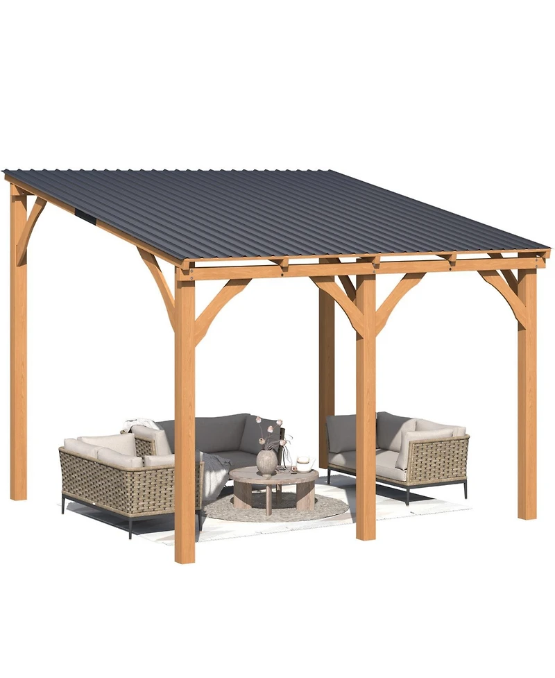 Aecojoy 10' x 10' Wooden Hardtop Lean-To Feature Gazebo/Pergola