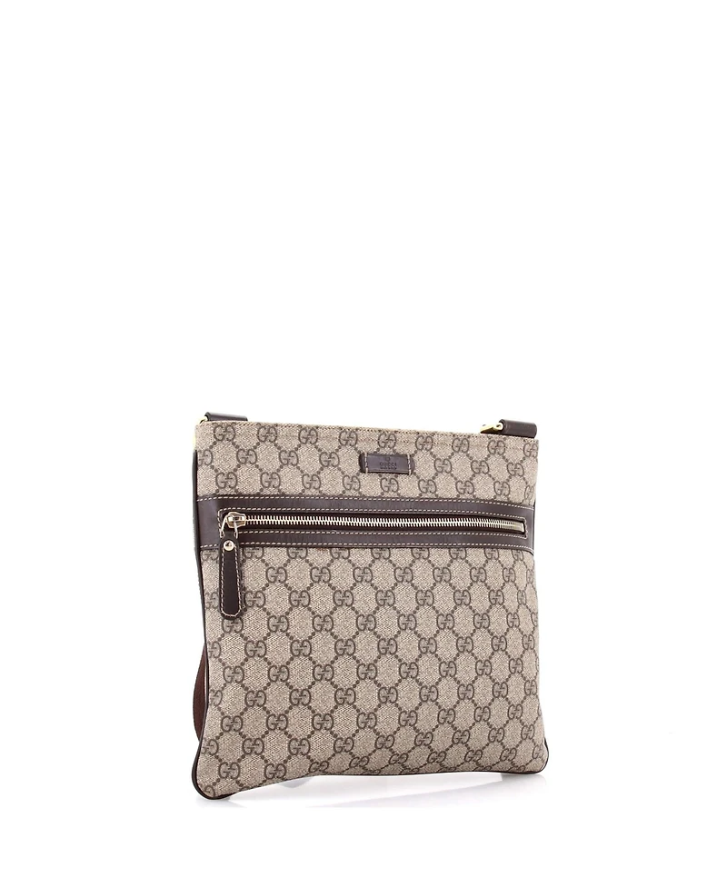 Pre-Owned Gucci Medium Front Zip Flat Messenger Bag Gg Coated Canvas