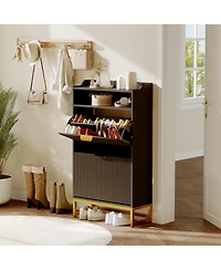 gaomon Fluted Shoe Cabinet Storage for Entryway, Wood Rack with 2 Flip Drawers and Open Shelf, Modern Entryway Organizer