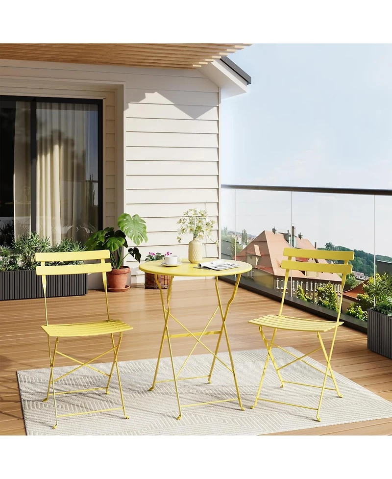 gaomon 3-Piece Patio Bistro Set, Foldable Table & 2 Chairs, Outdoor/Indoor Furniture for Patio, Balcony, Porch & Poolside