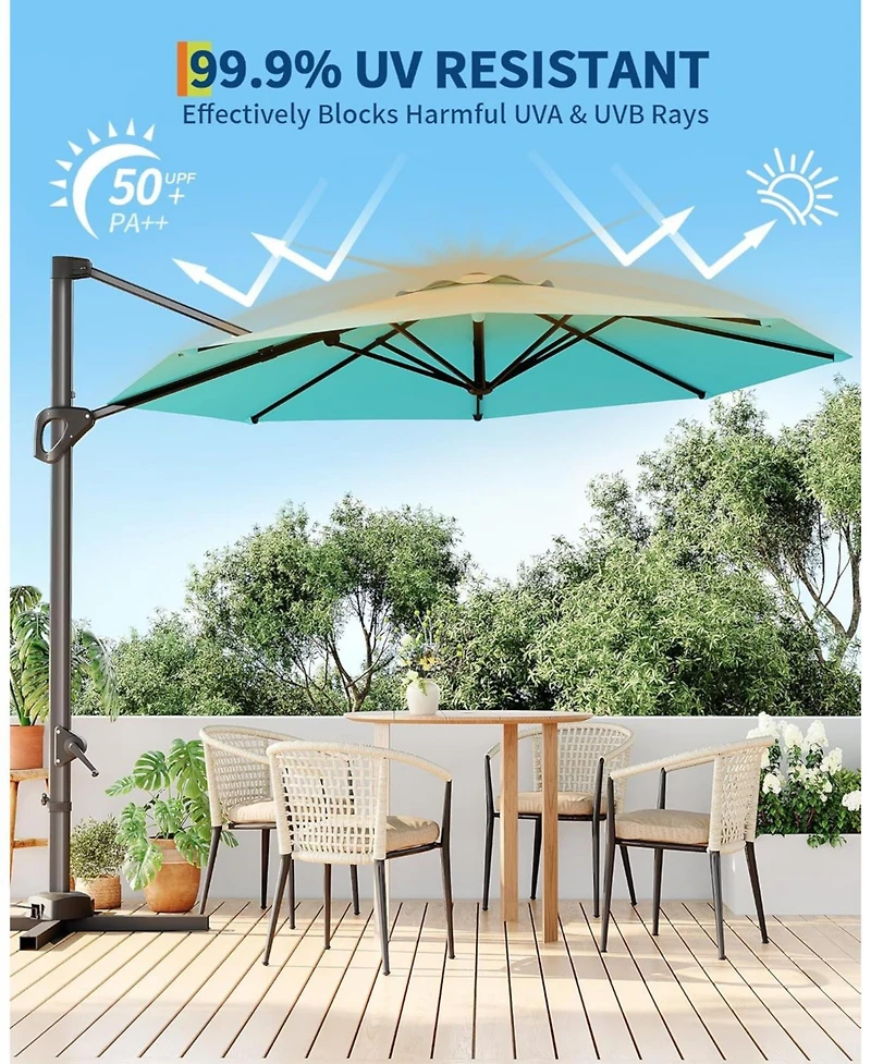 gaomon 10 ft Cantilever Patio Umbrella with Base, 360 Rotation, Offset Market Sunshade, Outdoor Deck & Garden