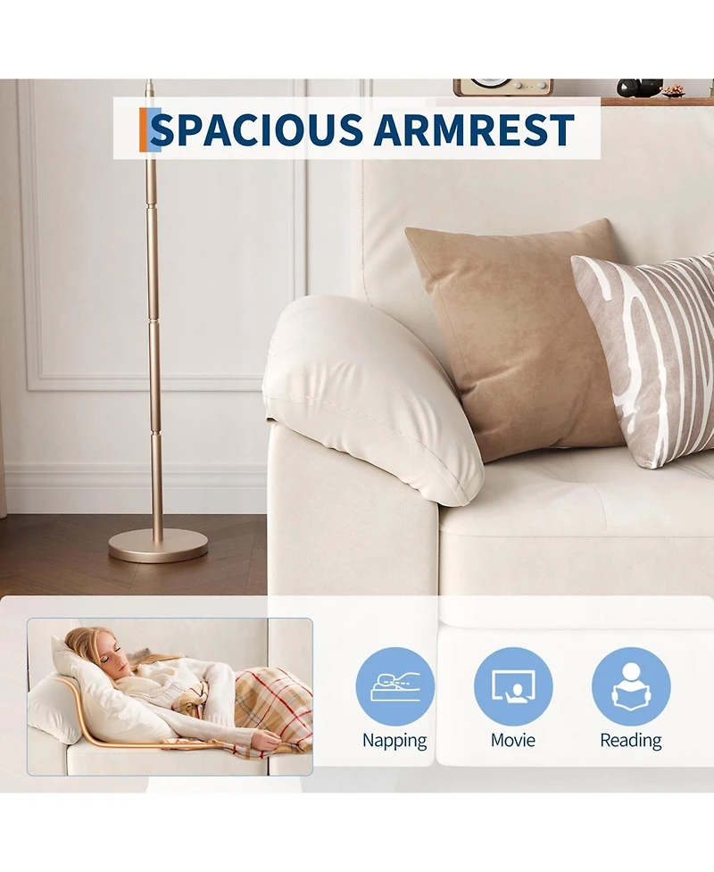 gaomon 90" Velvet 3-Seater Sofa, Oversized Loveseat with Wide Armrests