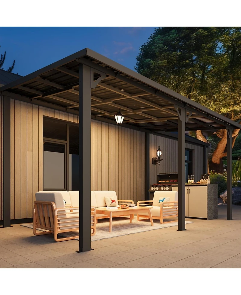Aecojoy 14' x 8' Metal Hardtop Lean-To Feature Gazebo/Pergola