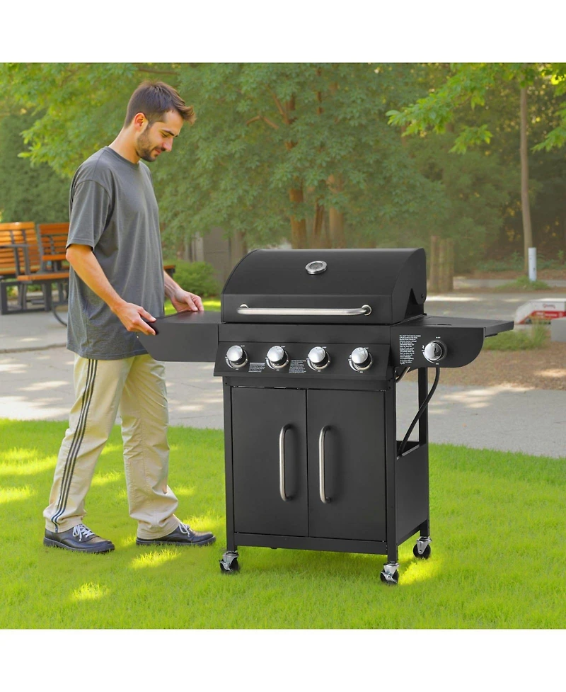 Ecooso 4-Burner Propane Gas Grill with Side Burner, 425 Sq. In. Cooking Area, 52,000 Btu