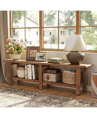 Tribesigns Solid Wood Entryway Bench, 63" End of Bed Bench with Shoe Storage Rack, Farmhouse Narrow Seating