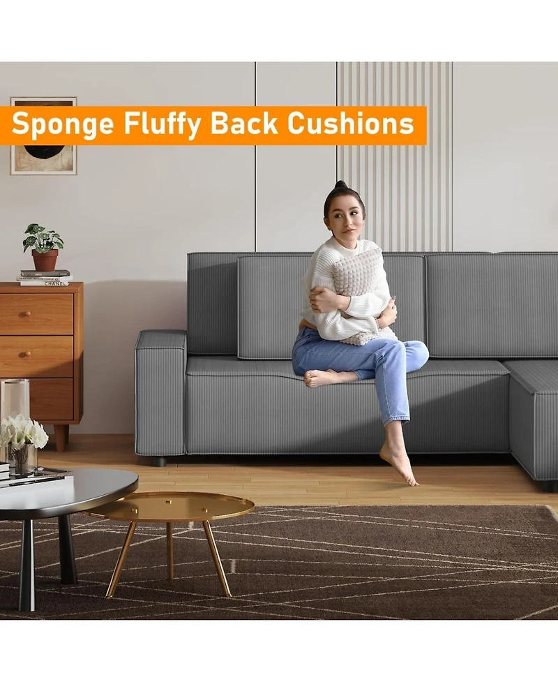 gaomon 70" Oversized Cloud Couch, Mid-Century Chenille Sofa with Usb & Side Pockets, Deep Seat