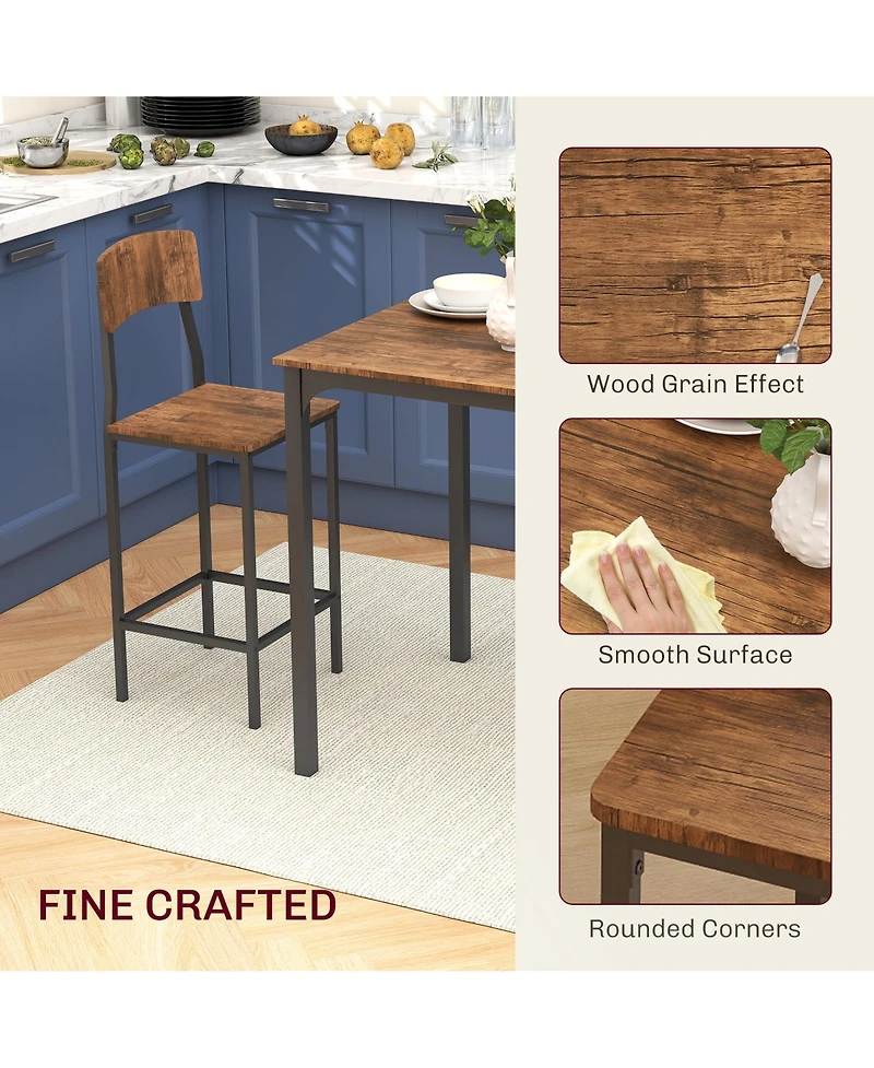 Homcom Three Piece Indoor Tabletop Collection w/Matching Seats Metal Legs for Stability