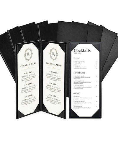 Yescom WeChef 4.25"x11" Restaurant Menu Holders 5 Pack 1 View and 5 Pack 2 View kit Pu Leather w/ Angled Corners for Wine List