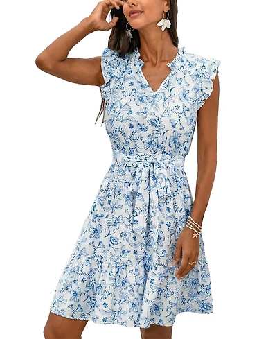 Cupshe Women's Porcelain Meadow Floral Mini Beach Dress
