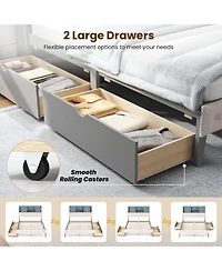 Sugift Full Size Bed Frame with Bookcase Headboard and Led Lights