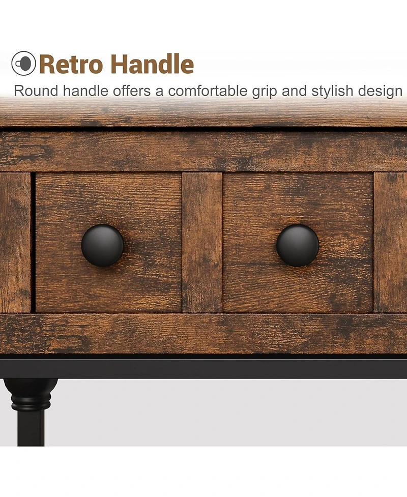gaomon 52" Industrial Console Table with 3 Drawers, 3-Tier Metal Entryway/Sofa Table.