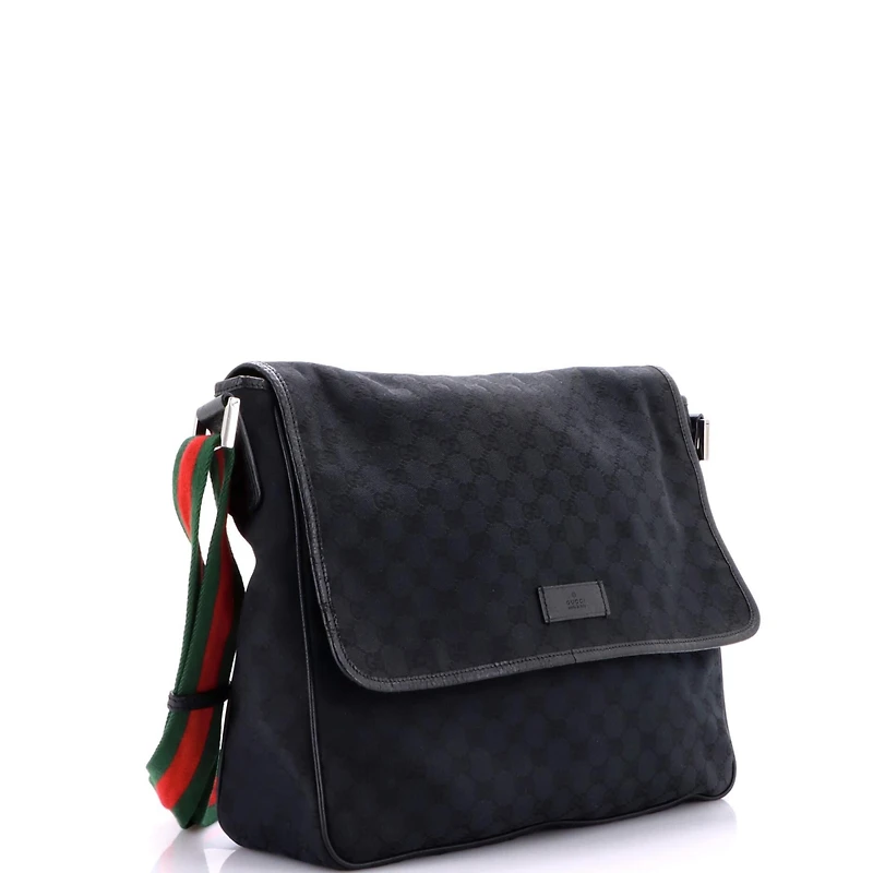 Pre-Owned Gucci Medium Web Strap Flap Messenger Gg Canvas
