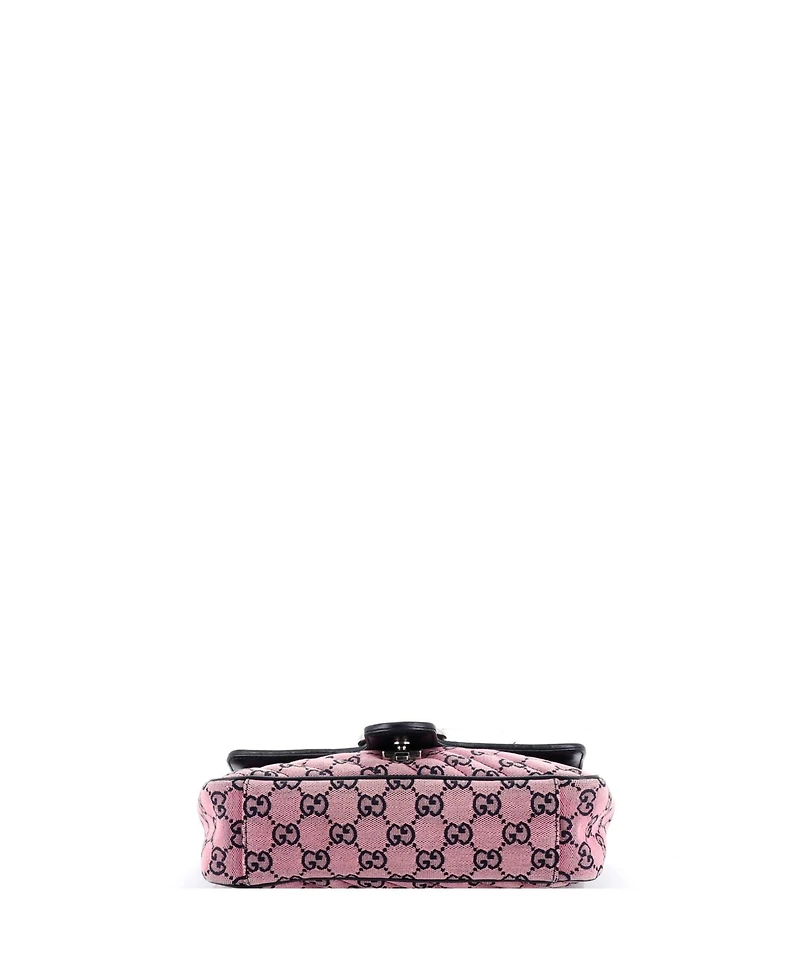 Pre-Owned Gucci Small Gg Marmont Flap Bag Diagonal Quilted Gg Canvas with Leather