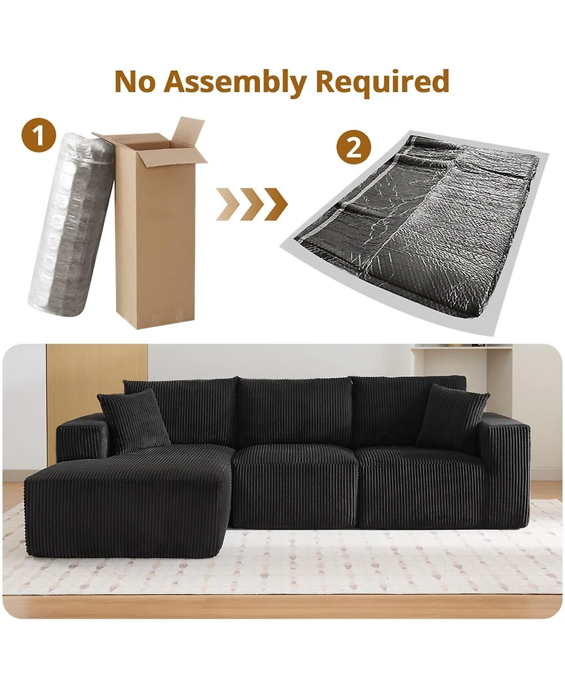 gaomon 108" L-Shaped Modular Sectional Sofa, 3-Piece Corduroy Cloud Couch with Right Facing Chaise & Armrests, No Assembly