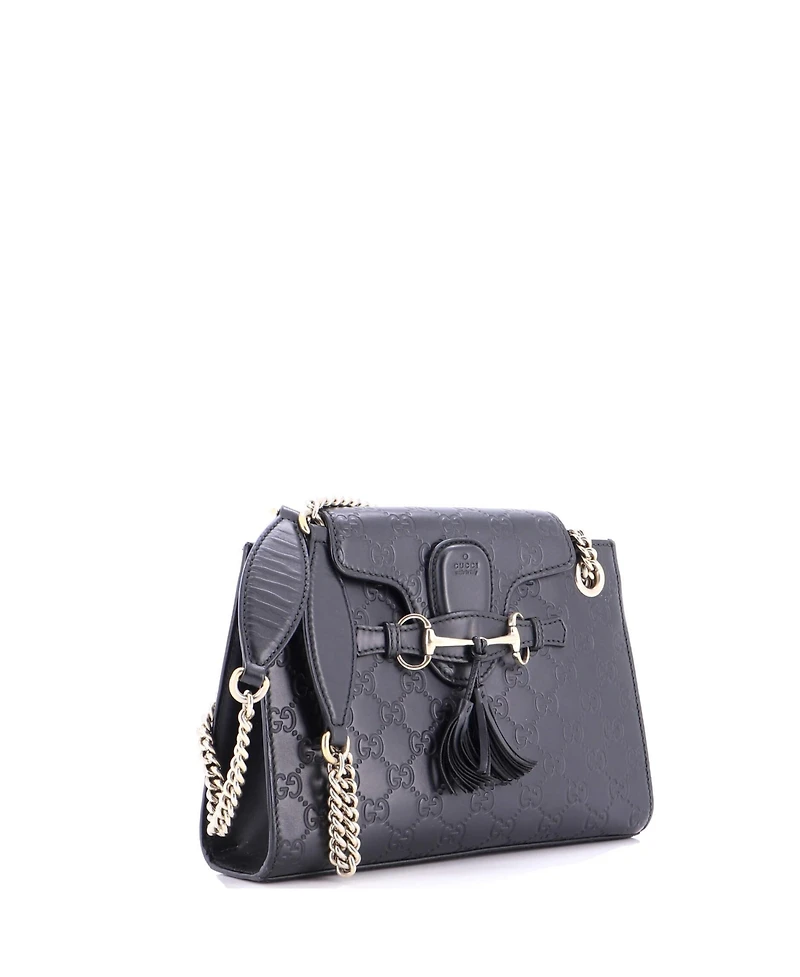 Pre-Owned Gucci Small Emily Chain Flap Shoulder Bag Guccissima Leather