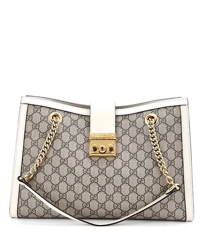 Pre-Owned Gucci Medium Padlock Chain Tote Gg Coated Canvas with Leather