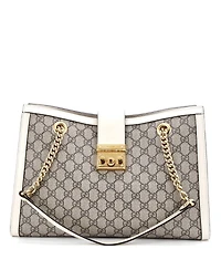 Pre-Owned Gucci Medium Padlock Chain Tote Gg Coated Canvas with Leather