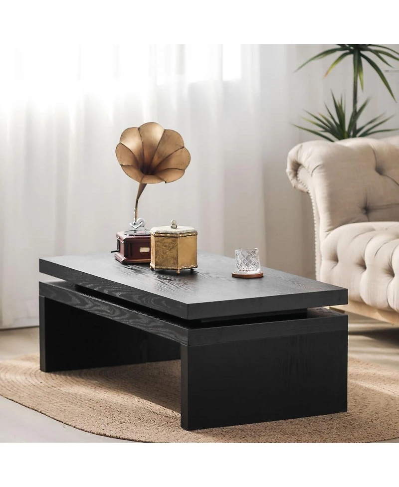 Maison Boucle Wood Coffee Table for Living Room Floating Top Rectangular 47.6