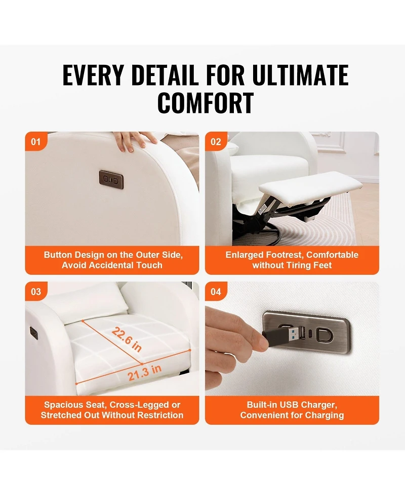 Gouun Electronic Power Swivel Glider Recliner with Usb Port, 250 lbs Capacity, Off Polyester