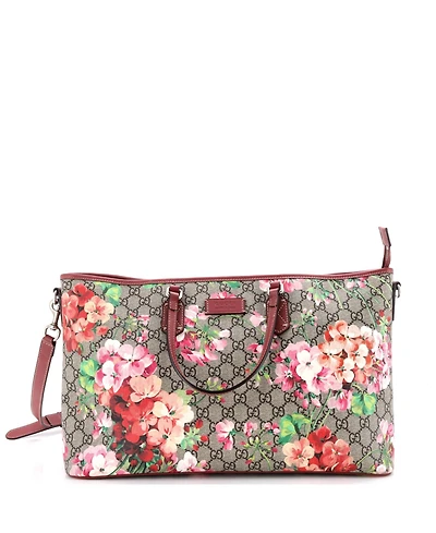 Pre-Owned Gucci Large Convertible Zip Tote Blooms Print Gg Coated Canvas