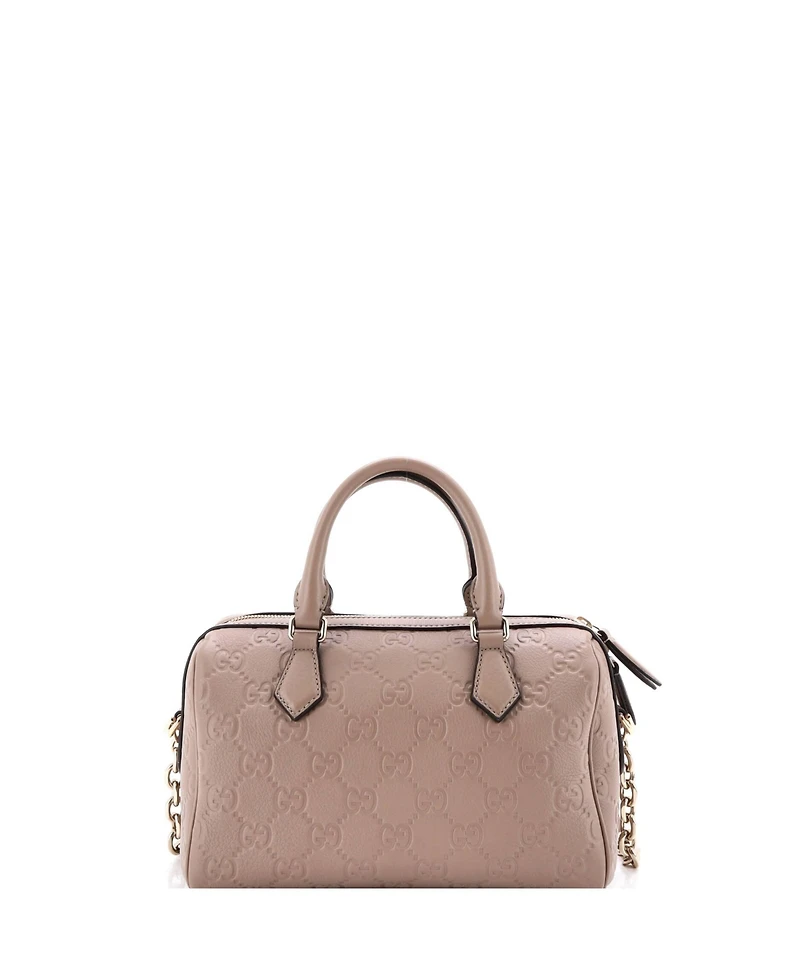 Pre-Owned Gucci Medium Emblem Boston Bag Gg Embossed Leather