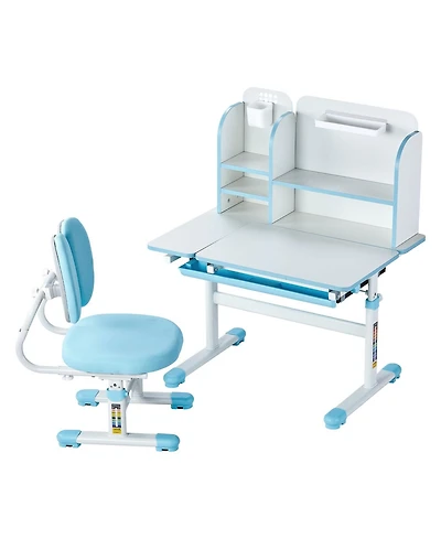 Gouun Kids Adjustable Desk and Chair Set with Bookshelf Drawer and Tilted Desktop