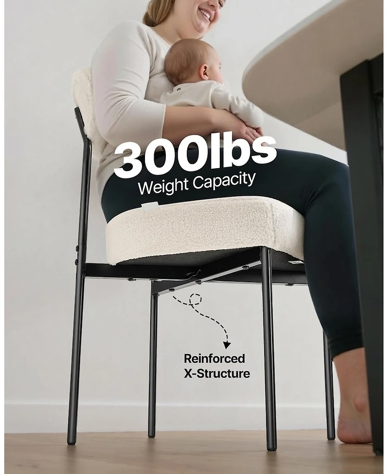 Gouun Set of 2 Mid Century Modern Boucle Upholstered Dining Chairs with Curved Backrest and Metal Legs