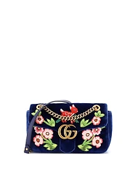 Pre-Owned Gucci Small Gg Marmont Flap Bag Embroidered Matelasse Velvet