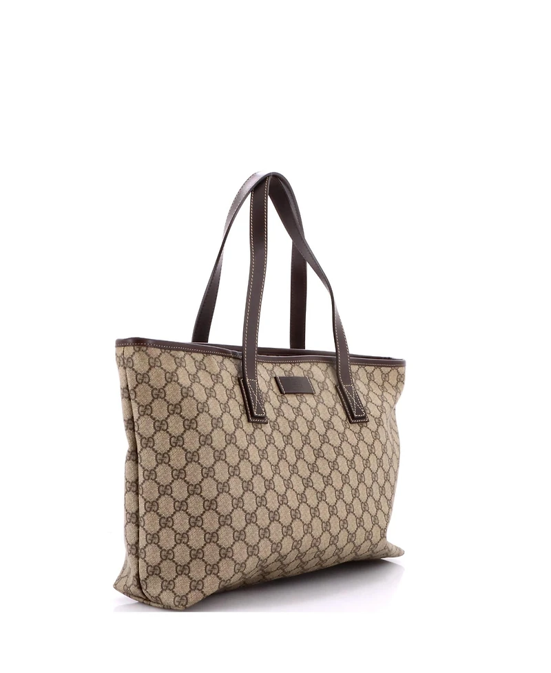 Pre-Owned Gucci Medium Plus Tote Gg Coated Canvas with Leather