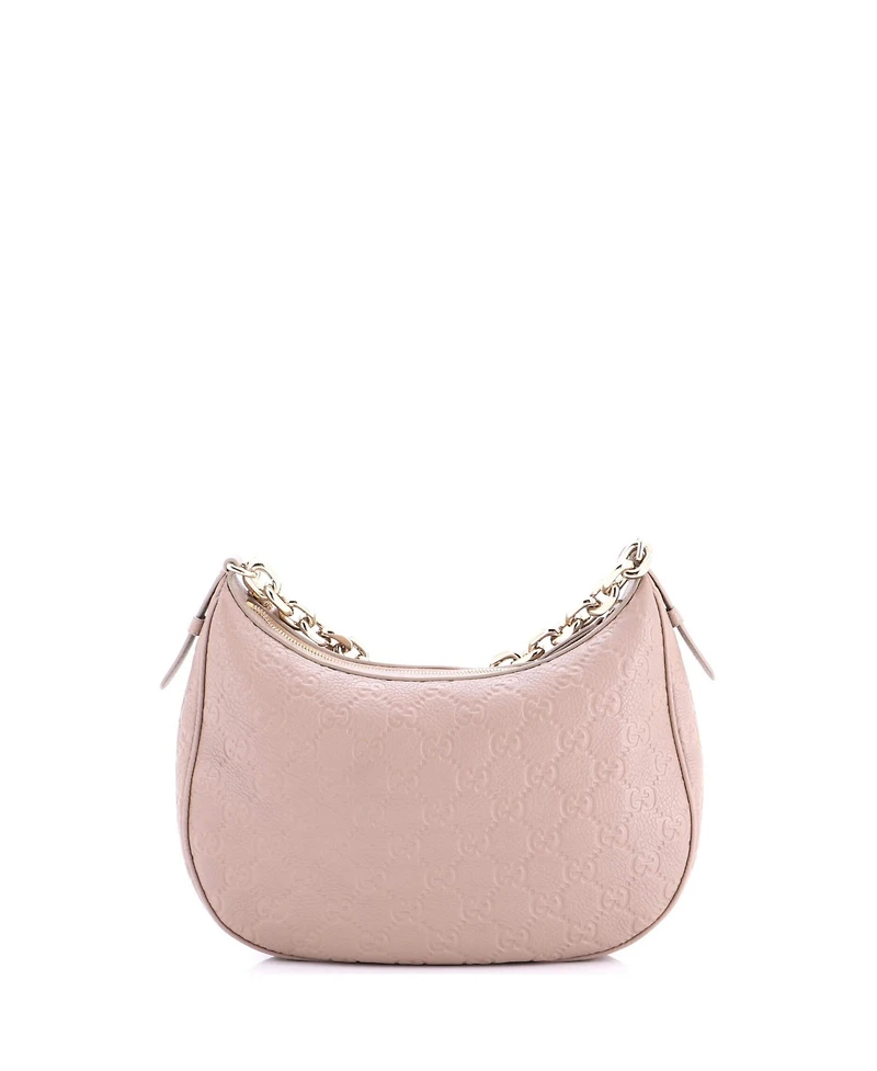 Pre-Owned Gucci Large Emblem Half Moon Shoulder Bag Gg Embossed Leather