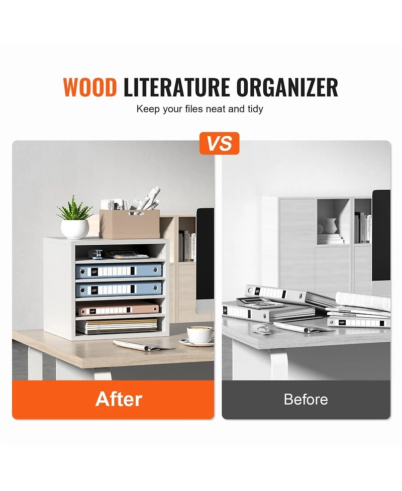 Gouun 5 Compartment Wood Literature Organizer with Adjustable Shelves