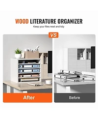 Gouun 5 Compartment Wood Literature Organizer with Adjustable Shelves