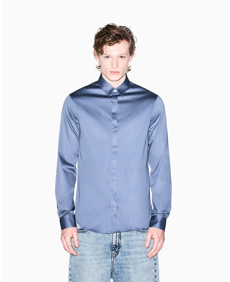 A|X Armani Exchange Men's Long Sleeve Cotton Satin Shirt
