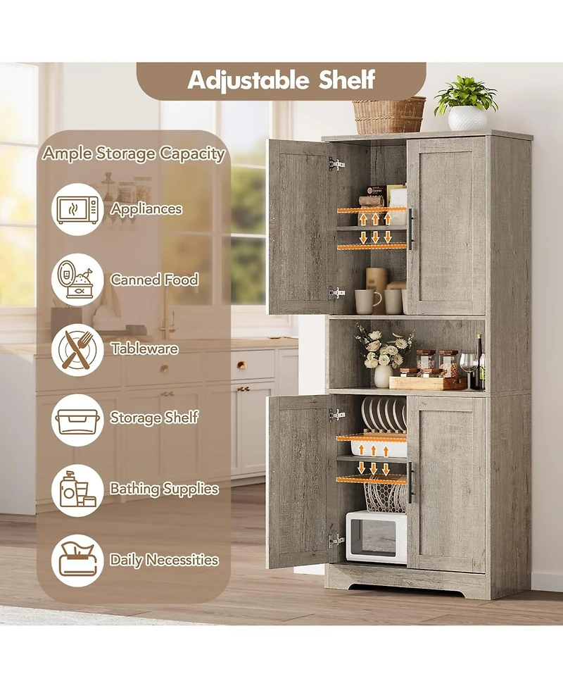 gaomon Tall Kitchen Pantry Cabinet, Storage Cabinet with Doors and Adjustable Shelves, Freestanding Cupboard for Living Room, Dining Room