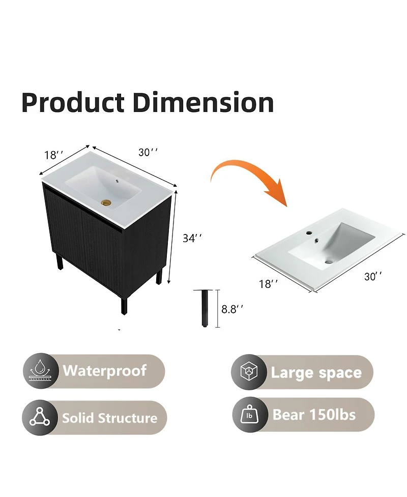Sillysis 30"Bathroom Vanity with Sink, Soft-Closing Drawers and Large Storage for Modern Bathrooms, Floor Standing or Wall Mounted