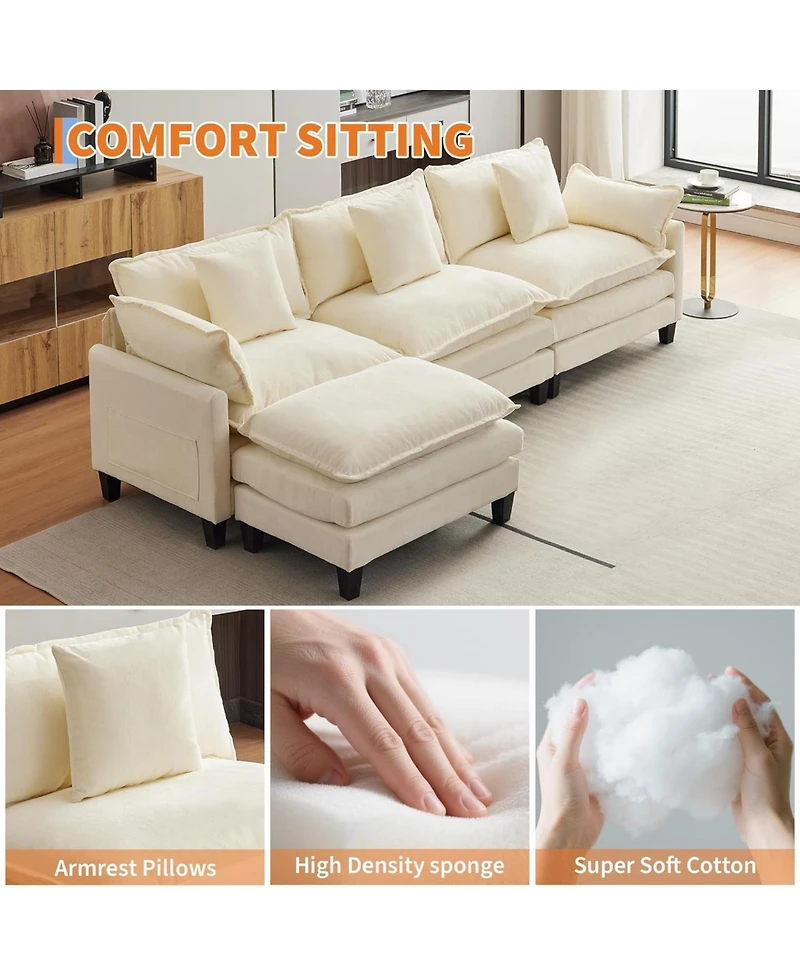 gaomon 112" Oversized L-Shaped Sofa, Modular Chenille Couch with Ottoman, Deep Seat 3-Seater