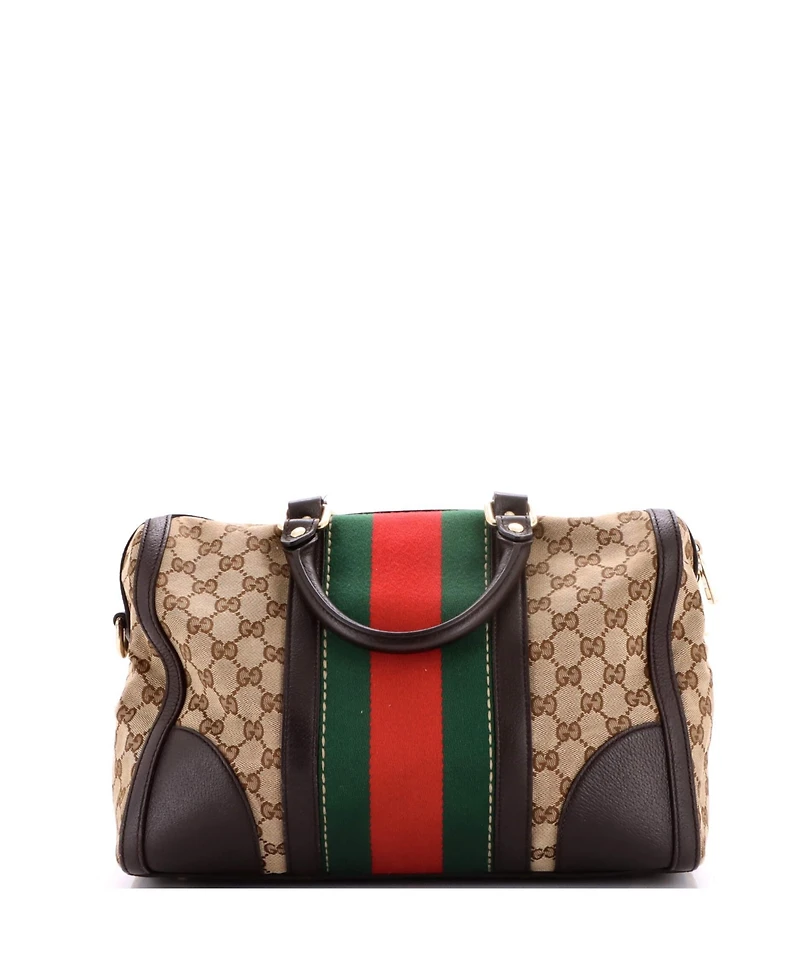 Pre-Owned Gucci Medium Vintage Bee Web Boston Bag Gg Canvas
