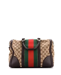 Pre-Owned Gucci Medium Vintage Bee Web Boston Bag Gg Canvas