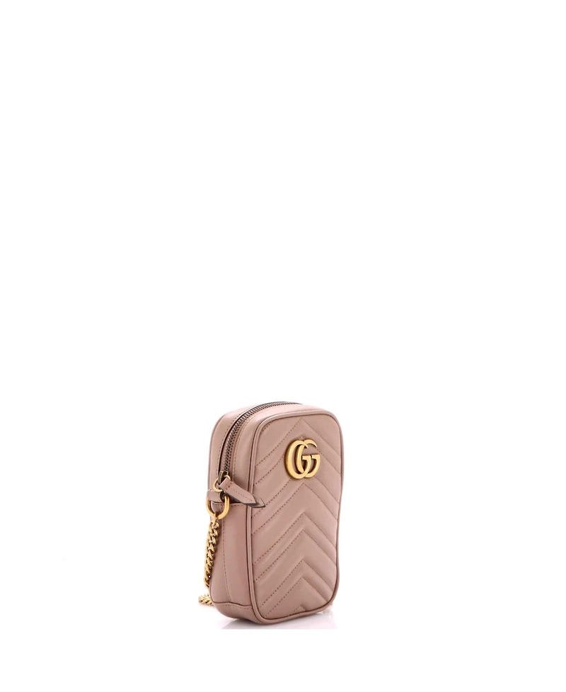 Pre-Owned Gucci Mini Gg Marmont Vertical Phone Crossbody Bag Matelasse Leather