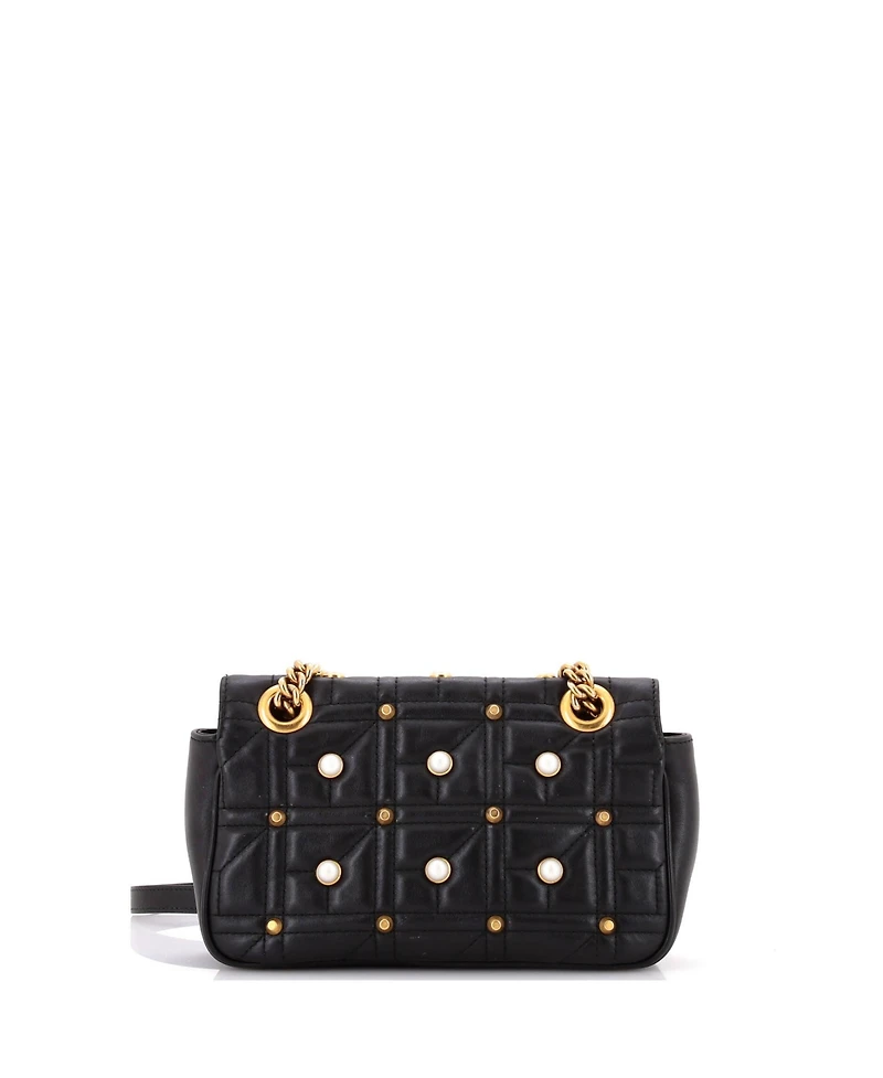 Pre-Owned Gucci Mini Pearly Gg Marmont Flap Bag Embellished Matelasse Leather