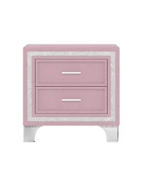 Rainsken 2 Drawers Nightstand with Silver Glitter Strip Decor and Metal Legs, Velvet Bedside Table End Table for Bedroom, Living Room