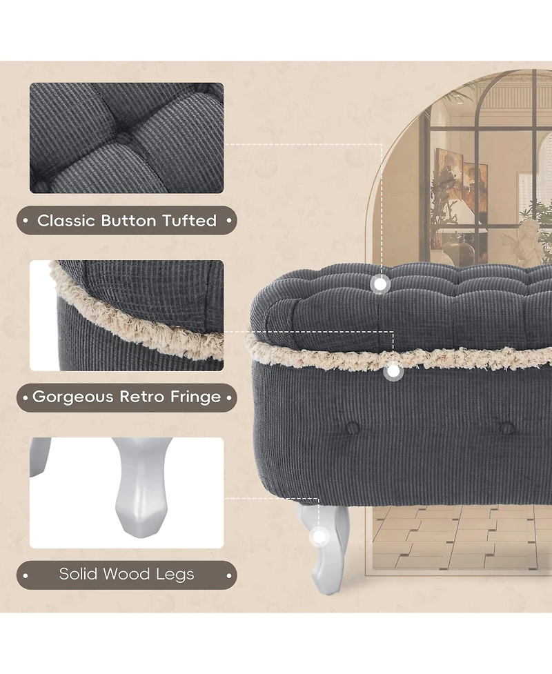 Rainsken Ottoman with Storage Upholstered Foot Stools, Window Bench with Fringe, Bed End Bench for Bedroom