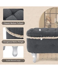 Rainsken Ottoman with Storage Upholstered Foot Stools, Window Bench with Fringe, Bed End Bench for Bedroom