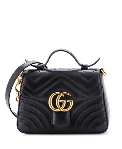 Pre-Owned Gucci Mini Gg Marmont Top Handle Flap Bag Matelasse Leather