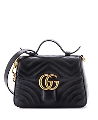 Pre-Owned Gucci Mini Gg Marmont Top Handle Flap Bag Matelasse Leather