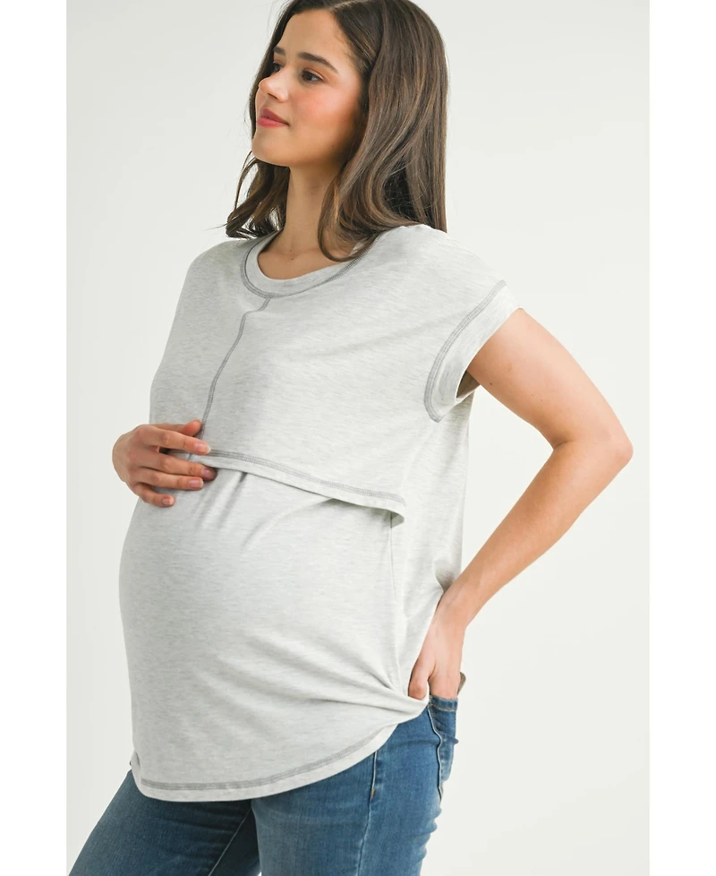 Hello Miz Maternity T-Shirt Relaxed Fit Short Sleeve Layered Nursing-Friendly