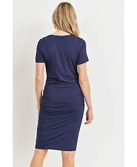 Hello Miz Maternity Casual Short Sleeve Crewneck Side Ruched T-Shirt Dress